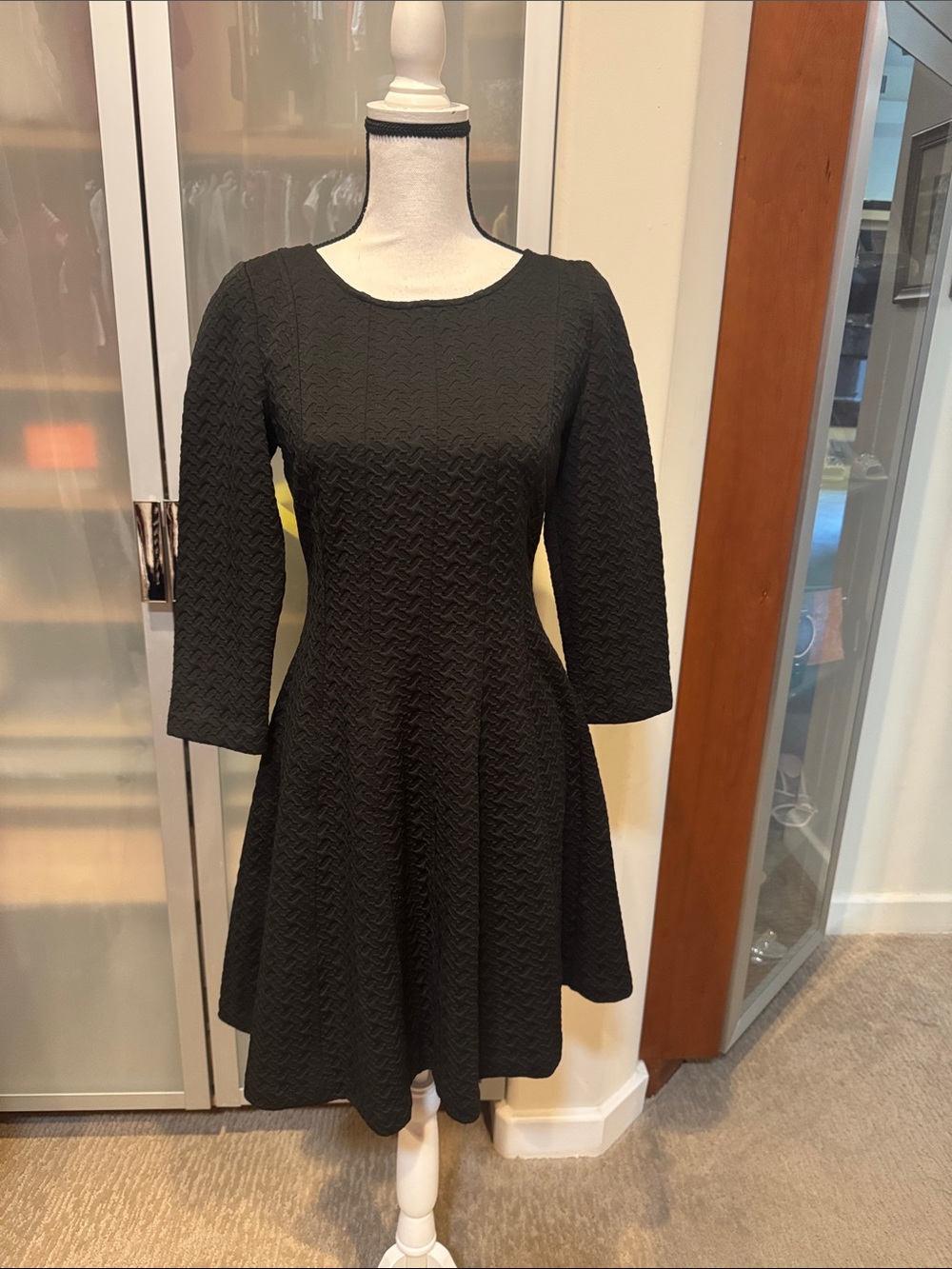 The Limited Black Textured Fit & Flare Long-Sleeve Dress